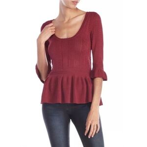 Torn by Ronny Kobo Mauve "Kimberly" Peplum Knit Top Size Large